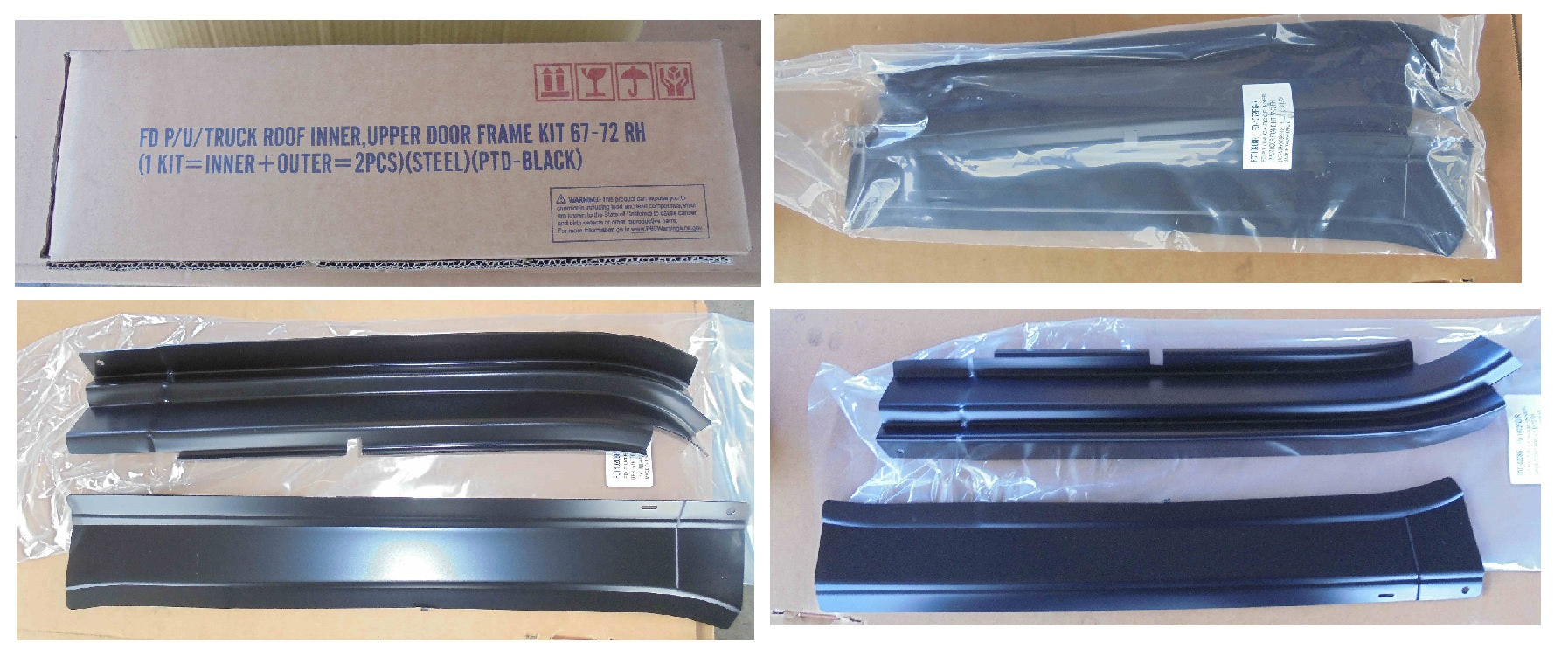 Ford Truck ROOF INNER,UPPER DOOR FRAME KIT 67-72 RH (1 KIT=INNER+OUTER=2PCS)(STEEL)(PTD-BLACK)